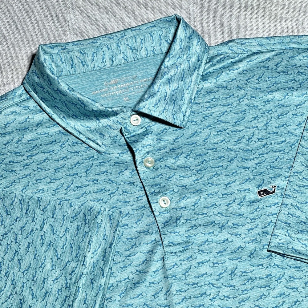 Vineyard Vines OTG Sankaty Polo Mens XL Shark Print Performance Golf Shirt‎